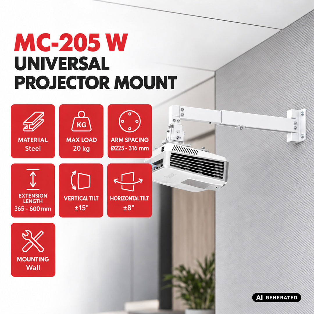Soporte / colgador de pared para proyector Maclean, blanco, hasta 20 kg, MC-205 W