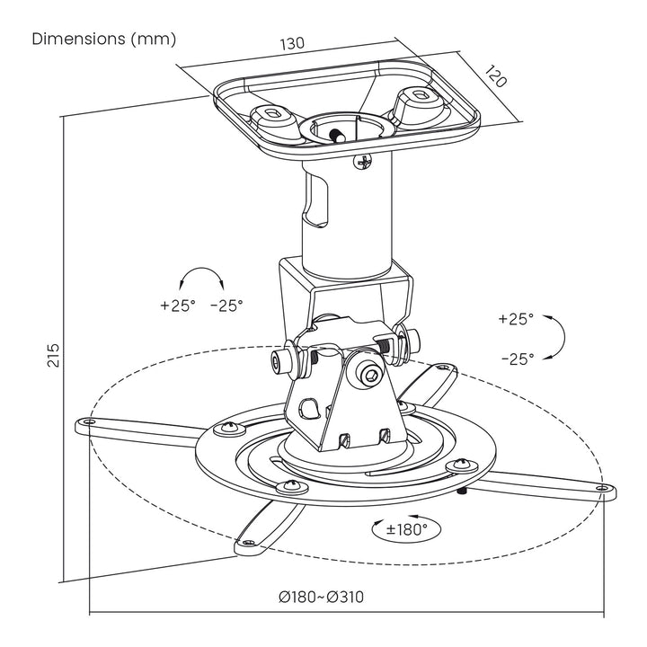Soporte / colgador de techo para proyector Maclean, de acero, 180~310 mm, hasta 15 kg, MC-208 W