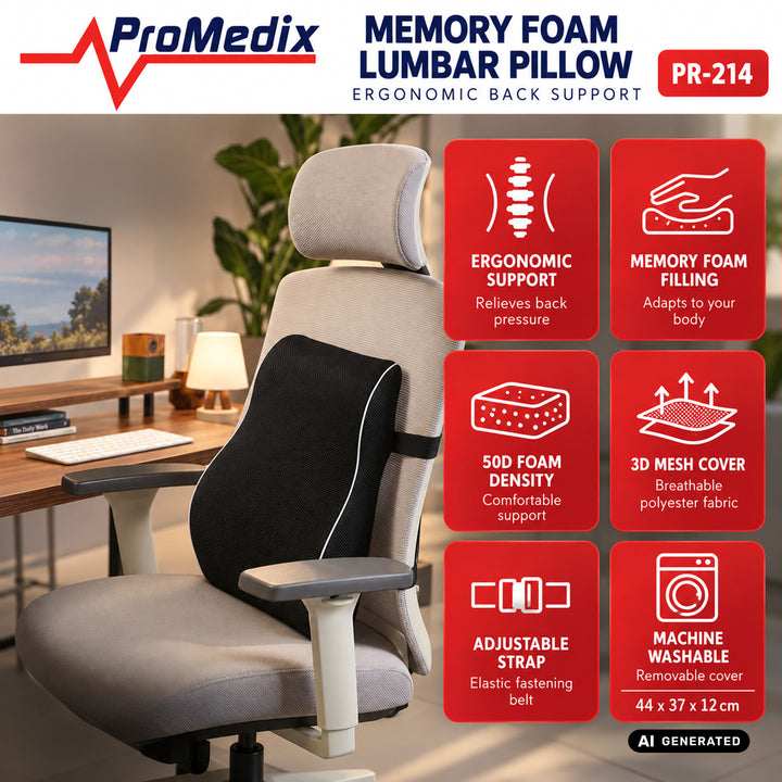 Almohadilla lumbar de espuma viscoelástica Promedix, 44 x 37 x 12 cm, densidad de la espuma: 50D, PR-214