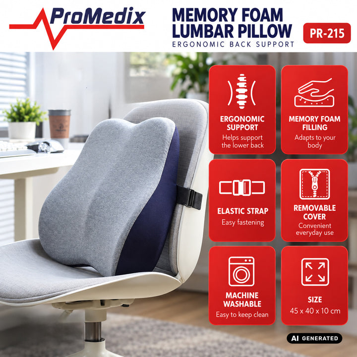 Almohadilla lumbar de espuma viscoelástica Promedix, 45 x 40 x 10 cm, PR-215