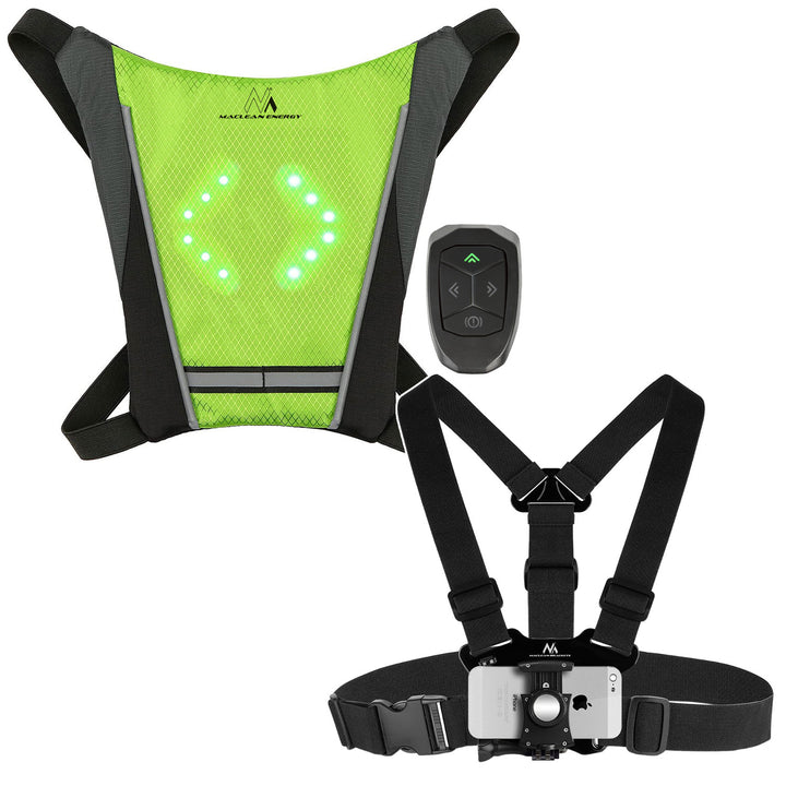 Mochila con señalizador LED, con mando a distancia, resistencia al agua: mando a distancia IPx5, mochila IPX2 + correas deportivas para el teléfono Maclean