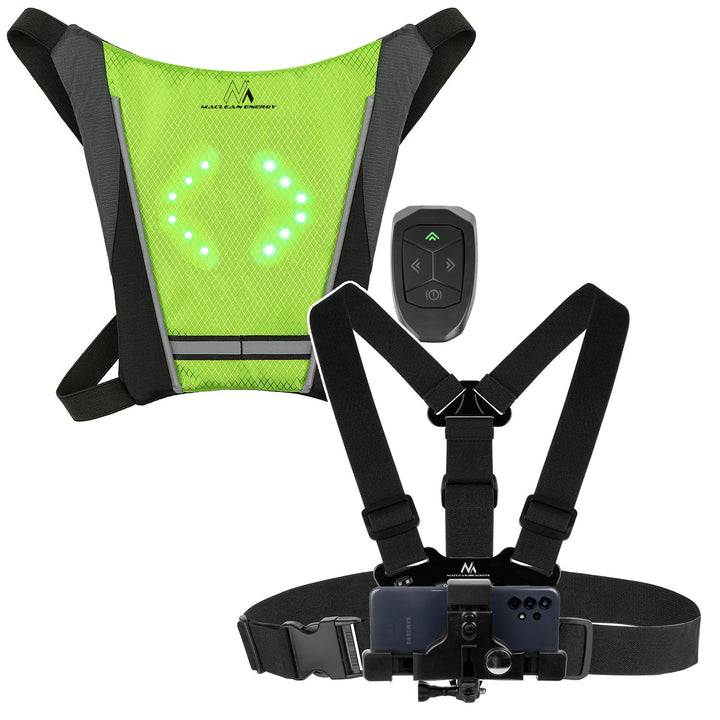 Mochila con señalizador LED, con mando a distancia, resistencia al agua: mando a distancia IPx5, mochila IPX2 + correas deportivas para el teléfono Maclean MC-445