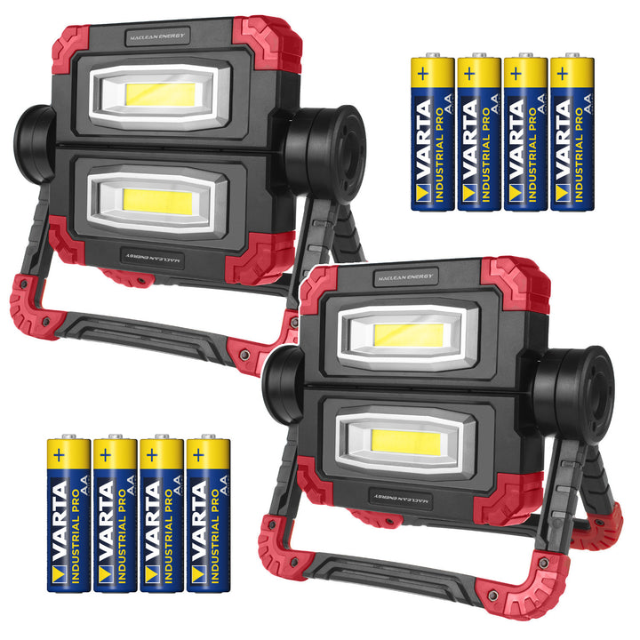Lámpara de trabajo LED COB Maclean, 300 lm, 3 modos de iluminación, temperatura de color 6500 K, MCE439 2 unidades + 8 pilas Varta Industrial AA