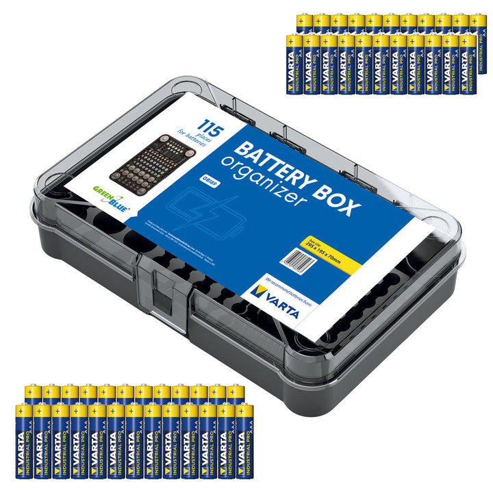 Organizador a pilas GreenBlue Varta Box GB189 + 22 pilas AA Varta Industrial + 25 pilas AAA Varta Industrial