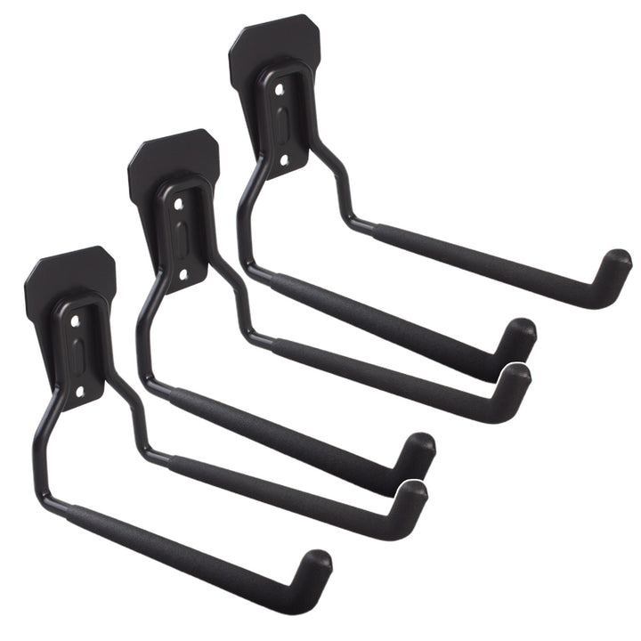 Soporte/colgador de pared Maclean, para neumáticos, herramientas de jardinería, escaleras, mangueras, bicicletas, de acero, carga máxima 35 kg, MC-440, 3 unidades.