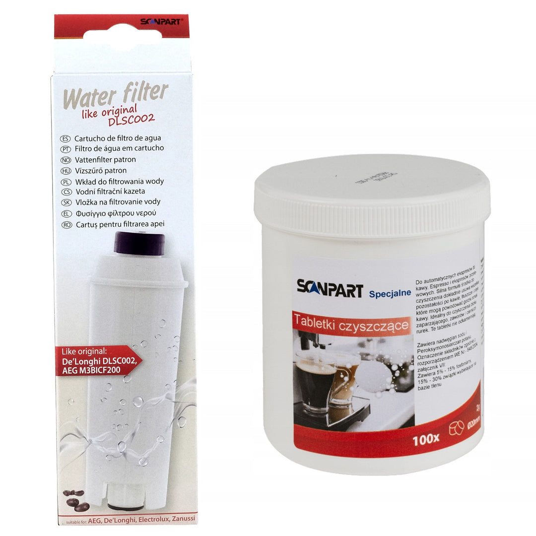 Filtro para cafeteras de presión De Longhi + pastillas de limpieza especiales de 2 gramos (100 unidades)