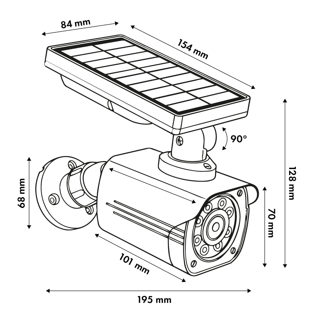 Cámara de seguridad solar falsa, LED parpadeante, sensor de movimiento, iluminación LED, pegatina de regalo, SOL1800S/B