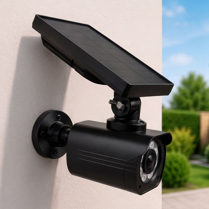 Cámara de seguridad solar falsa, LED parpadeante, sensor de movimiento, iluminación LED, pegatina de regalo, SOL1800S/B