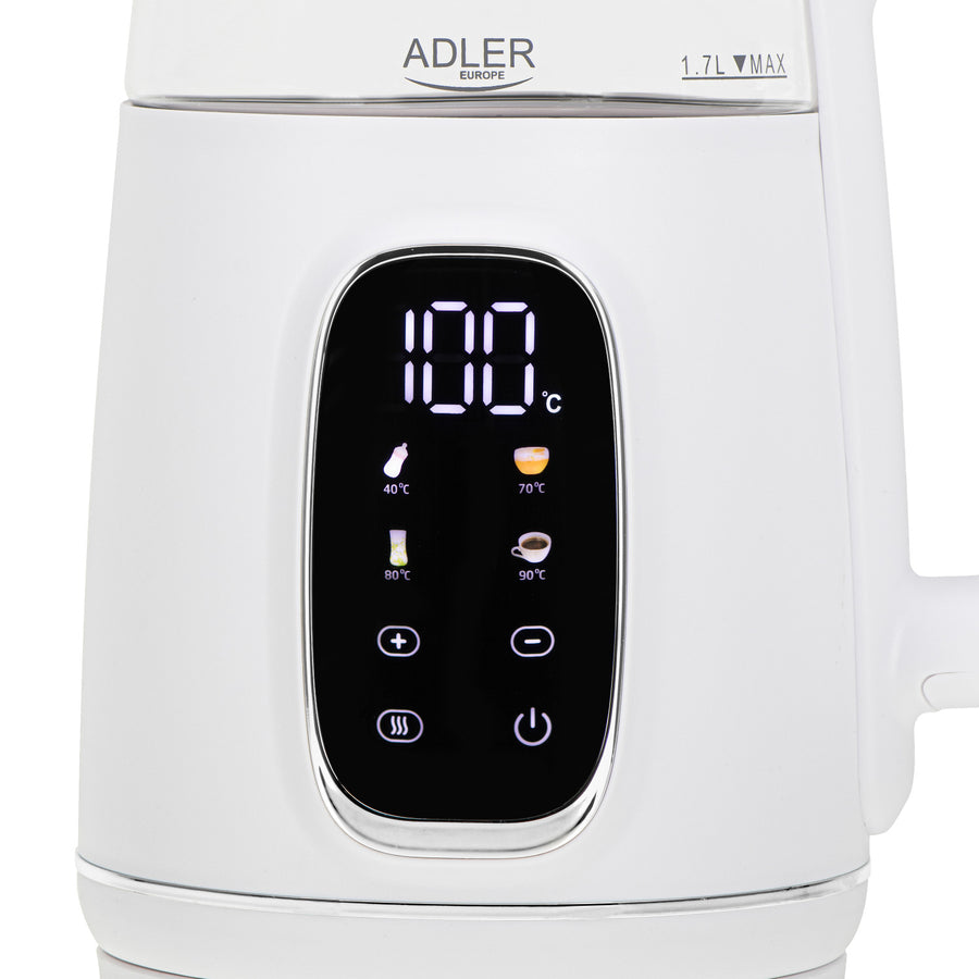 Hervidor eléctrico de vidrio con control de temperatura 1,7 l, LED, 40-100 °C, Adler AD 1305 WS blanco
