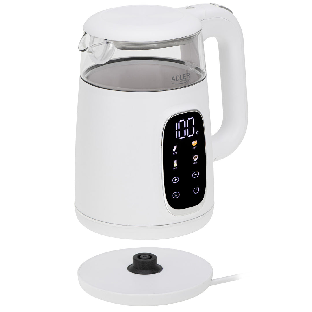Hervidor eléctrico de vidrio con control de temperatura 1,7 l, LED, 40-100 °C, Adler AD 1305 WS blanco