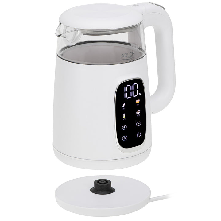 Hervidor eléctrico de vidrio con control de temperatura 1,7 l, LED, 40-100 °C, Adler AD 1305 WS blanco