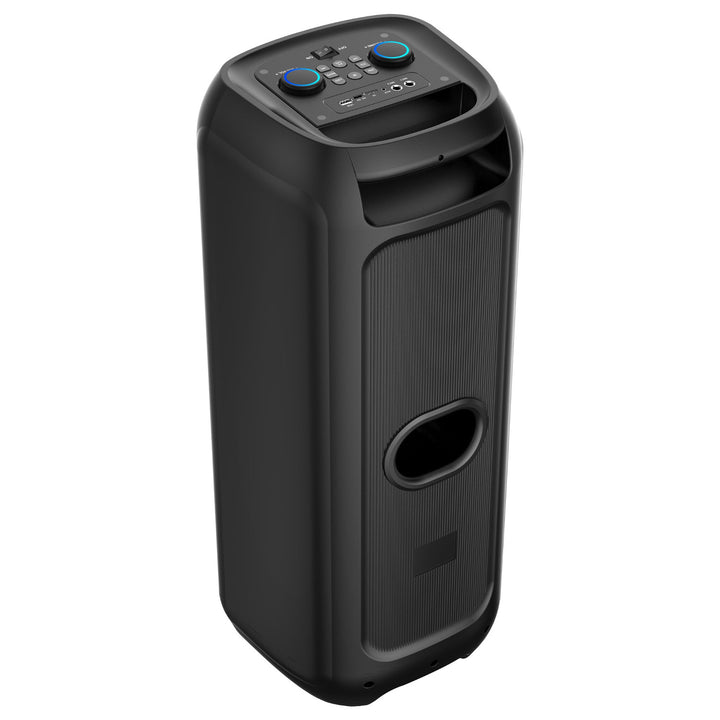 Altavoz Bluetooth grande, 120 W RMS/1400 W PMPO, dos altavoces de 8", ecualizador, función de karaoke, MP3/tarjetas microSD, USB, AUX, BT 5.3+EDR, pantalla, LED, batería integrada, mando a distancia, MT3185