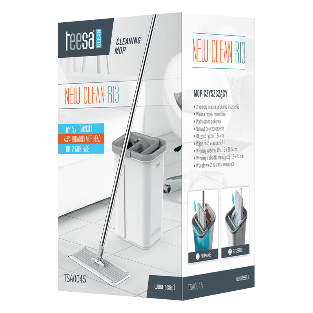Fregona plana Teesa, cubo de dos compartimentos, capacidad 5,7 l, New Clean R13, Teesa