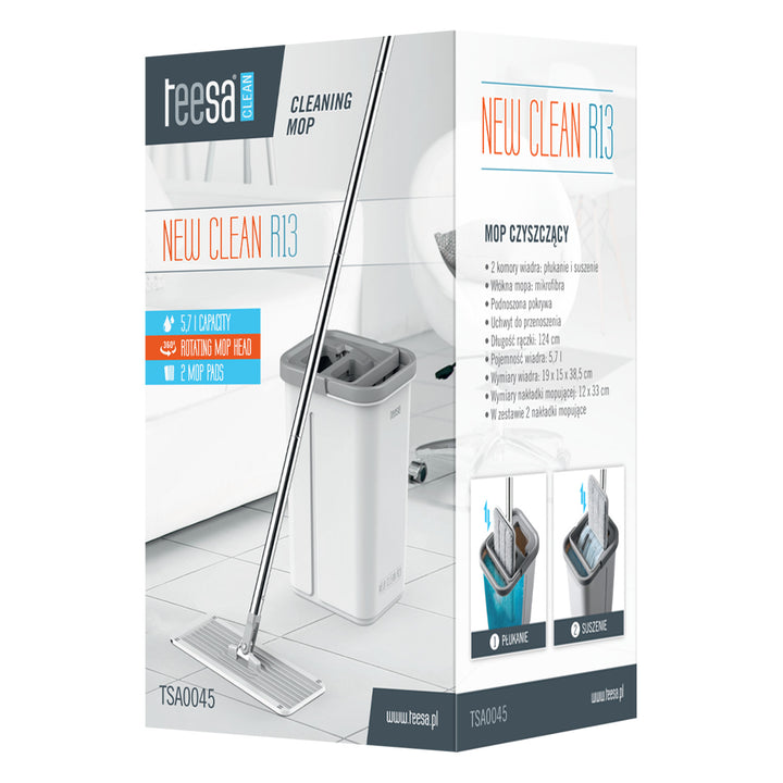 Fregona plana Teesa, cubo de dos compartimentos, capacidad 5,7 l, New Clean R13, Teesa