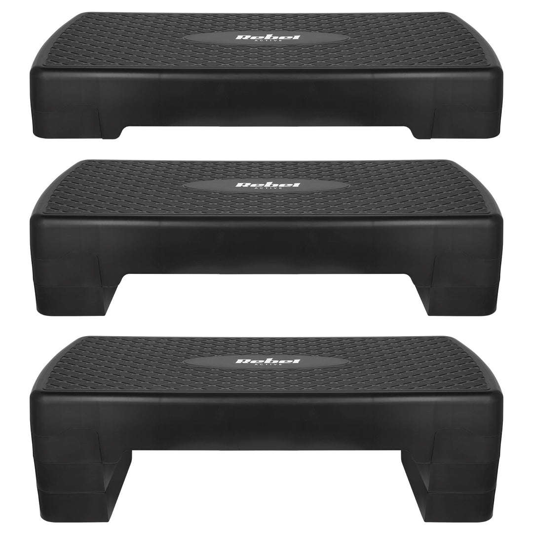Step para aerobic y ejercicios de fitness Rebel Active, 3 niveles, 68 cm, negro, RBA-3227-BK