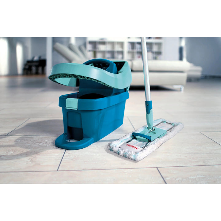 Set Profi de Leifheit, fregona y cubo con ruedas, escurrido con el pie, fácil de vaciar, capacidad de 8 l, recambio Micro duo, 55096