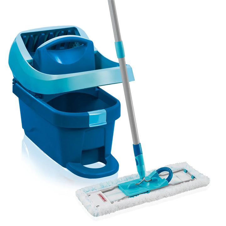 Set Profi de Leifheit, fregona y cubo con ruedas, escurrido con el pie, fácil de vaciar, capacidad de 8 l, recambio Micro duo, 55096