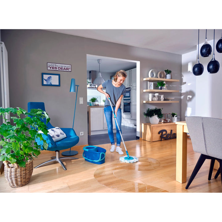 Set Clean Twist de Leifheit, mopa giratoria y cubo, mango de longitud ajustable, cubo de 6 litros de capacidad, recambio Micro duo, 52101