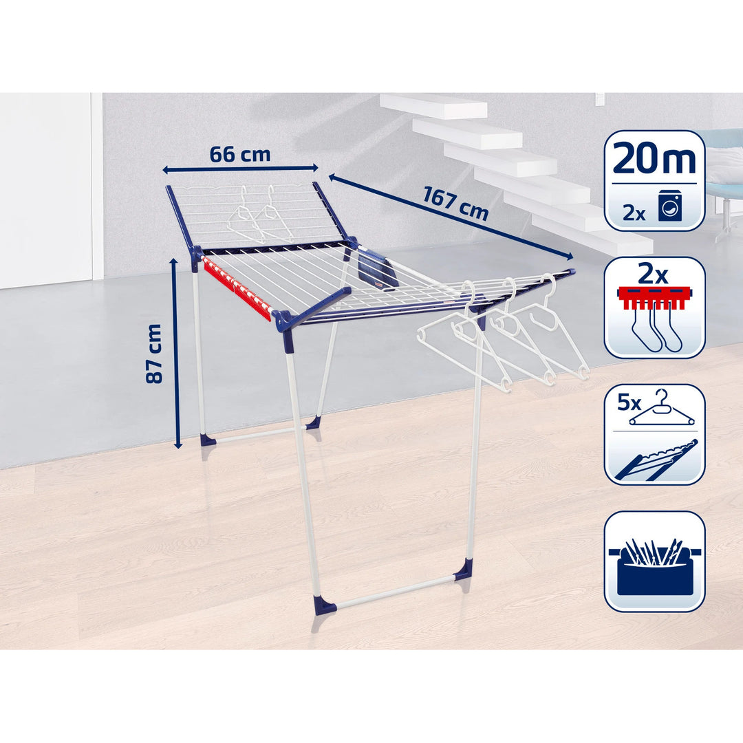 Secador Pegasus 200 Solid Comfort Leifheit, longitud de los cables 20 m, patas antideslizantes, resistente a las condiciones atmosféricas, 2 ganchos para la ropa, 81516