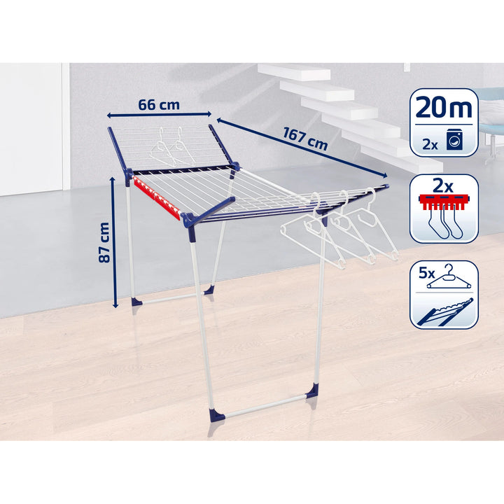 Secador Pegasus 200 Solid Leifheit, longitud de los cables 20 m, patas paralelas estables, resistente a las condiciones atmosféricas, 2 ganchos para ropa, 81520