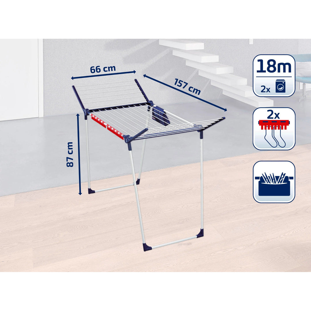 Secador Pegasus 180 Solid Plus Leifheit, longitud de los cables 18 m, patas paralelas estables, resistente a las condiciones atmosféricas, 2 ganchos para ropa, 81510