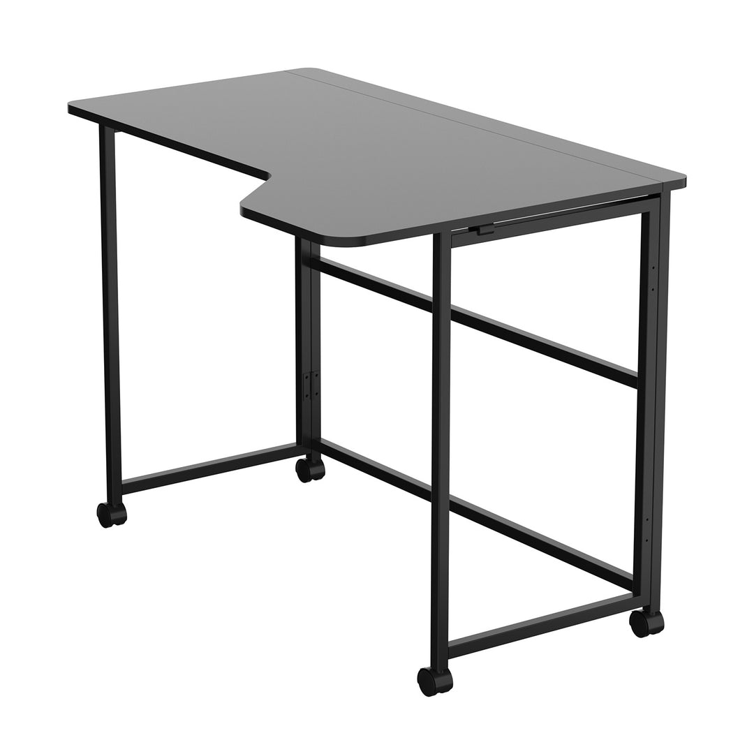 Mesa de trabajo plegable Maclean, negra, con ruedas, 100 x 65 cm, máx. 50 kg, en ángulo, forma de L, MC-1250 L/B