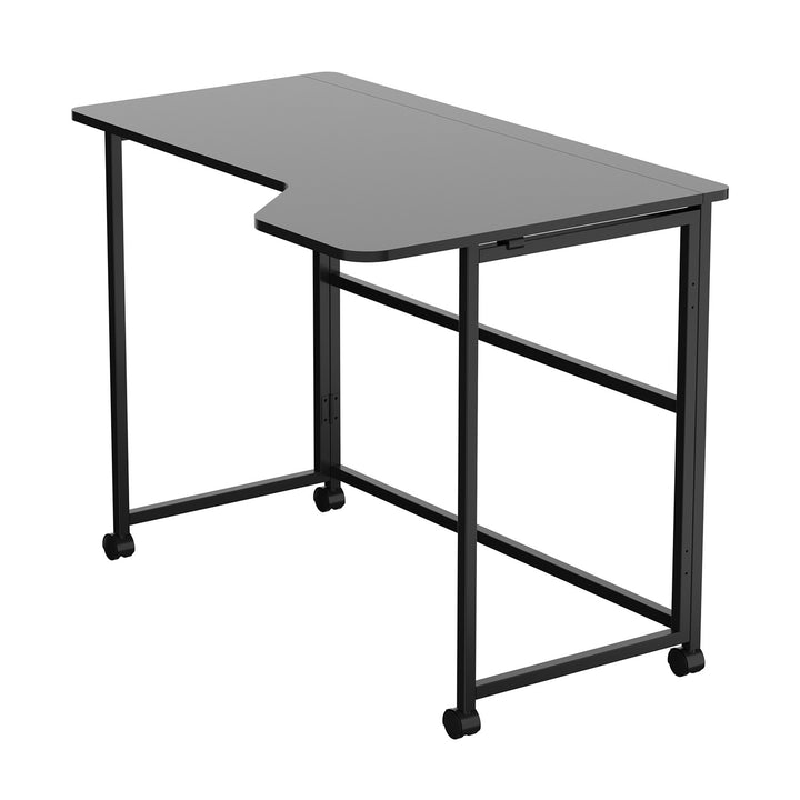 Mesa de trabajo plegable Maclean, negra, con ruedas, 100 x 65 cm, máx. 50 kg, en ángulo, forma de L, MC-1250 L/B