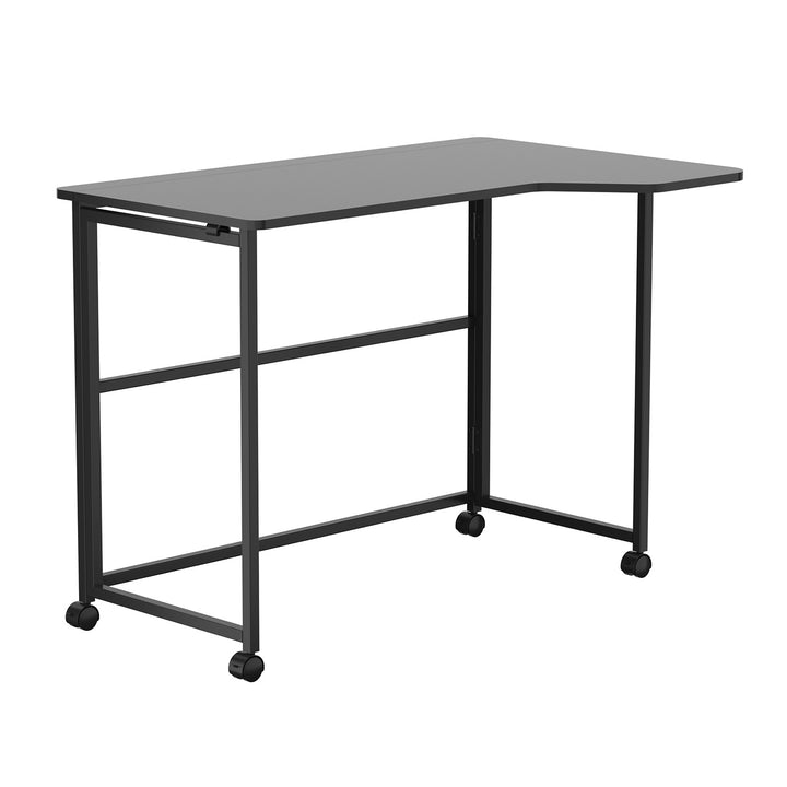 Mesa de trabajo plegable Maclean, negra, con ruedas, 100 x 65 cm, máx. 50 kg, en ángulo, forma de L, MC-1250 L/B