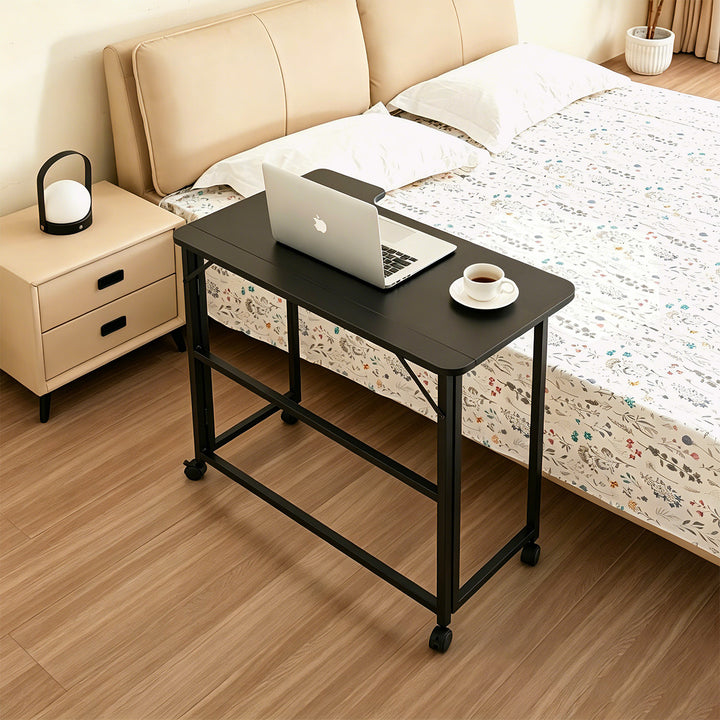Mesa de trabajo plegable Maclean, negra, con ruedas, 100 x 65 cm, máx. 50 kg, en ángulo, forma de L, MC-1250 L/B