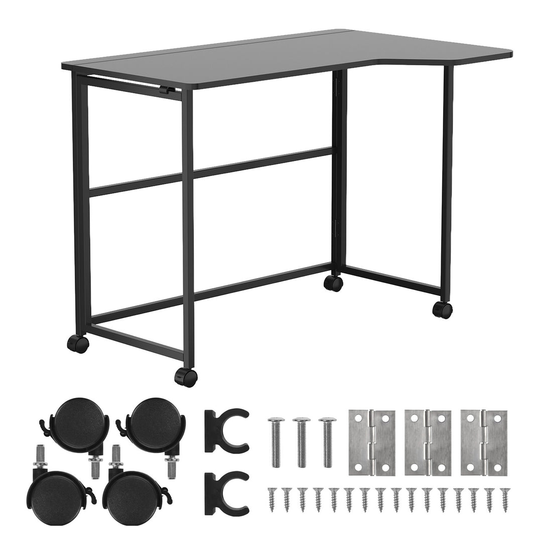 Mesa de trabajo plegable Maclean, negra, con ruedas, 100 x 65 cm, máx. 50 kg, en ángulo, forma de L, MC-1250 L/B