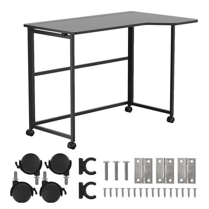 Mesa de trabajo plegable Maclean, negra, con ruedas, 100 x 65 cm, máx. 50 kg, en ángulo, forma de L, MC-1250 L/B