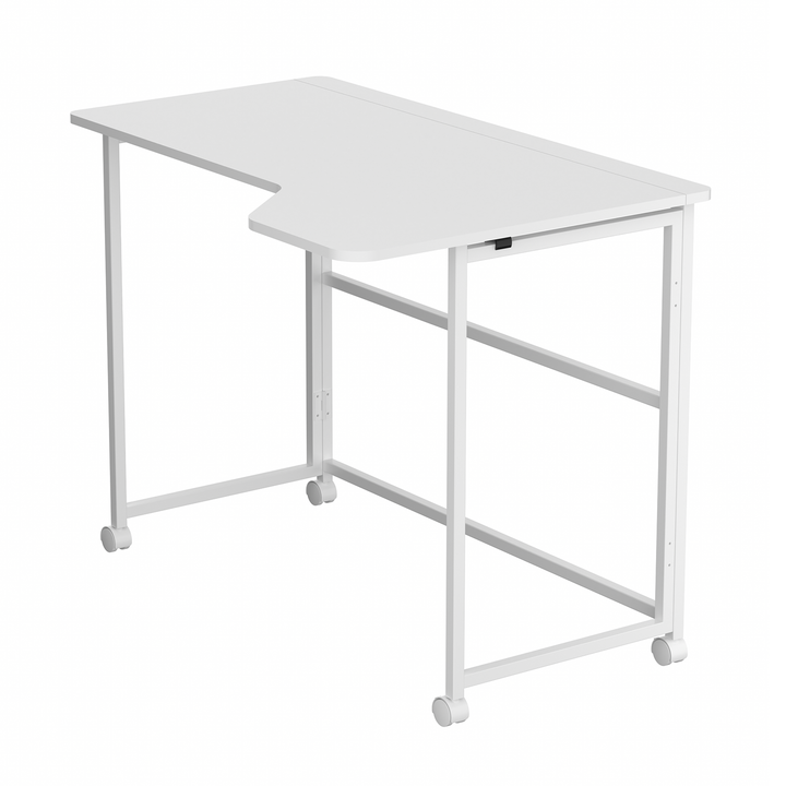 Mesa de trabajo plegable Maclean, blanca, con ruedas, 100 x 65 cm, máx. 50 kg, en ángulo, forma de L, MC-1250 L/W