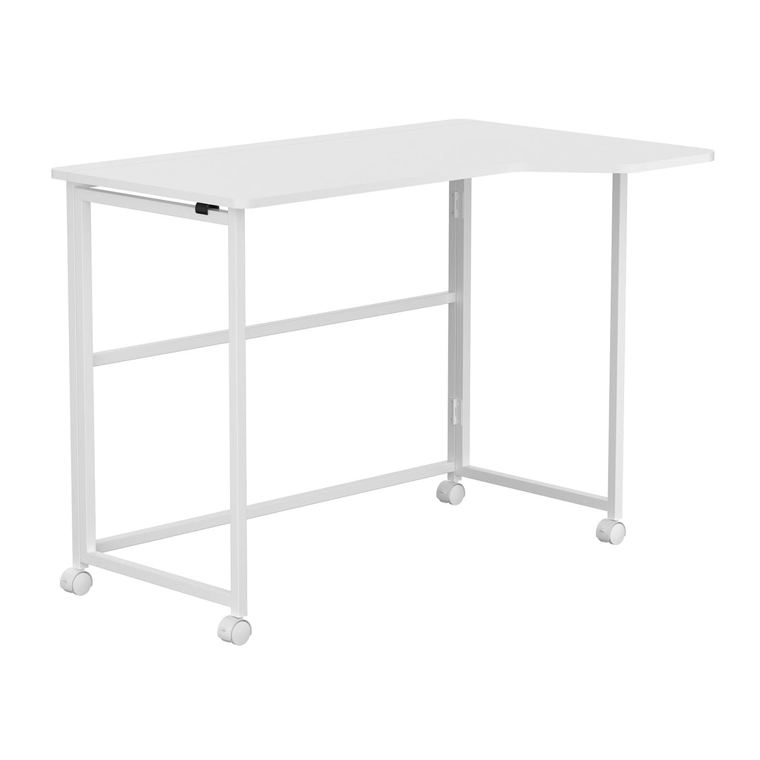 Mesa de trabajo plegable Maclean, blanca, con ruedas, 100 x 65 cm, máx. 50 kg, en ángulo, forma de L, MC-1250 L/W