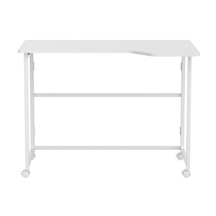Mesa de trabajo plegable Maclean, blanca, con ruedas, 100 x 65 cm, máx. 50 kg, en ángulo, forma de L, MC-1250 L/W