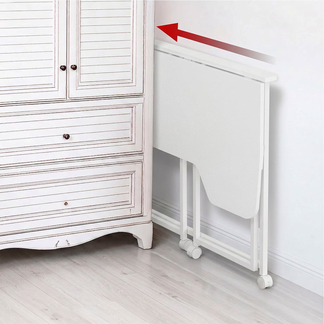 Mesa de trabajo plegable Maclean, blanca, con ruedas, 100 x 65 cm, máx. 50 kg, en ángulo, forma de L, MC-1250 L/W
