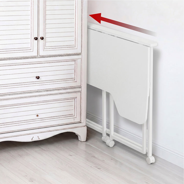 Mesa de trabajo plegable Maclean, blanca, con ruedas, 100 x 65 cm, máx. 50 kg, en ángulo, forma de L, MC-1250 L/W