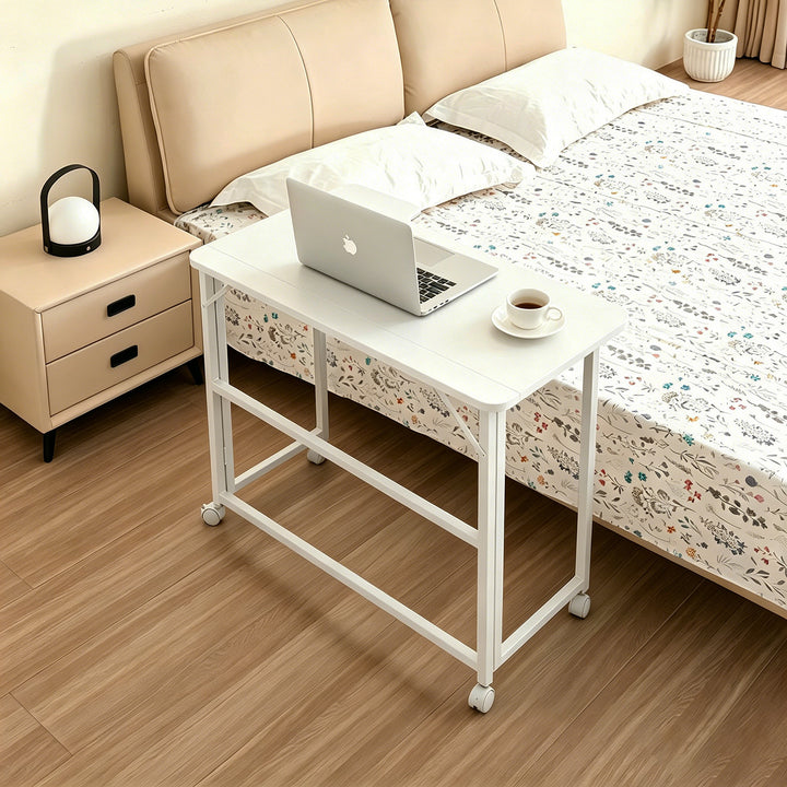 Mesa de trabajo plegable Maclean, blanca, con ruedas, 100 x 65 cm, máx. 50 kg, en ángulo, forma de L, MC-1250 L/W