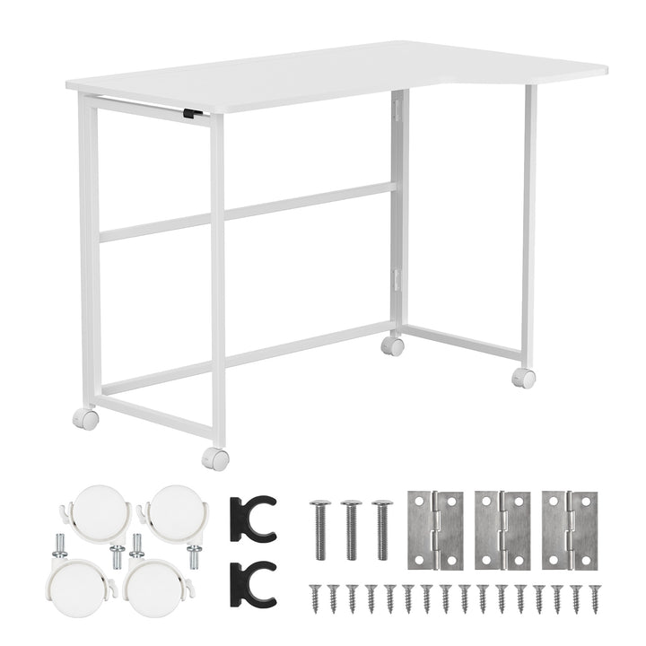 Mesa de trabajo plegable Maclean, blanca, con ruedas, 100 x 65 cm, máx. 50 kg, en ángulo, forma de L, MC-1250 L/W