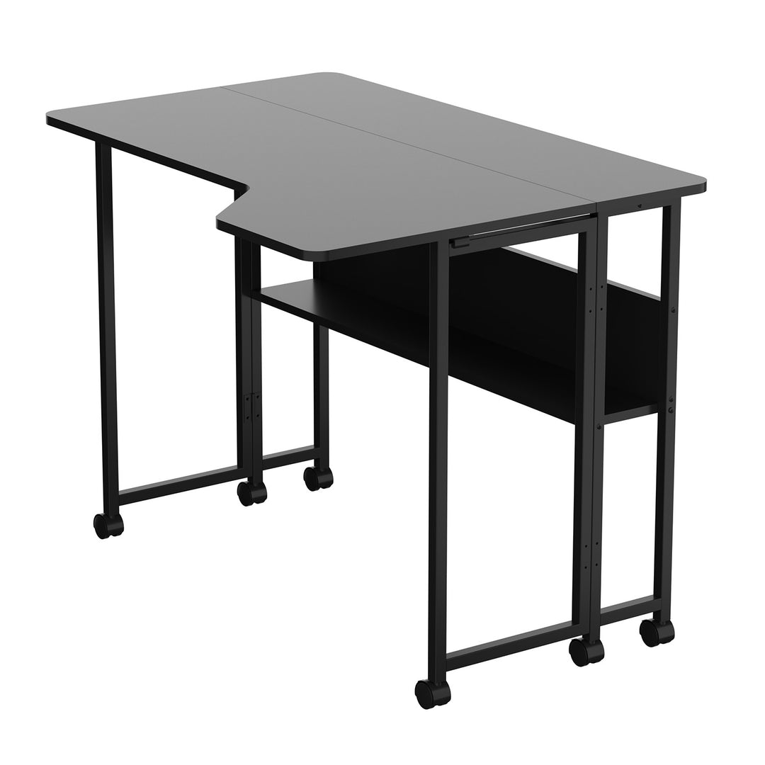 Escritorio/mesita plegable Maclean, negro, con ruedas, 100 x 73 cm, máx. 50 kg, en ángulo, forma de L, MC-126 L/B
