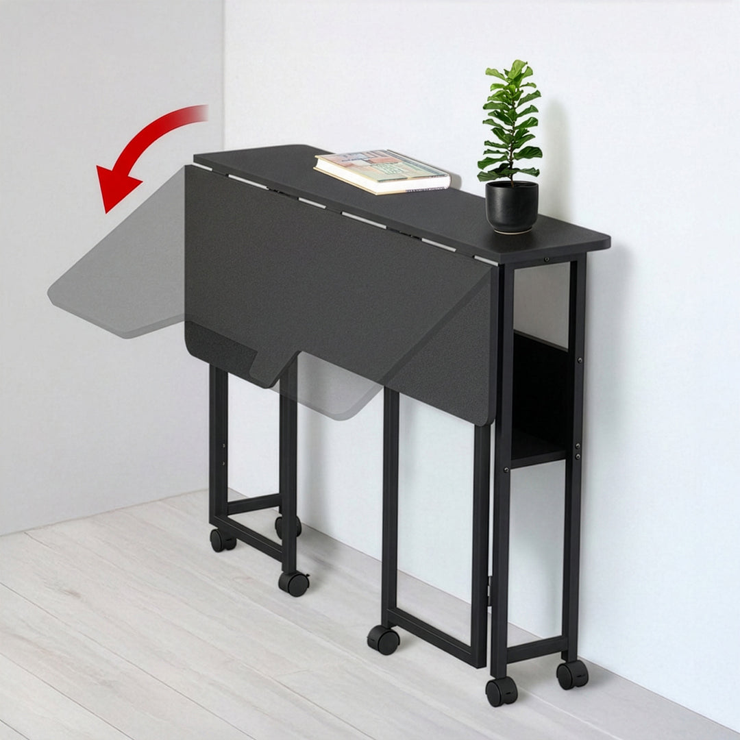Escritorio/mesita plegable Maclean, negro, con ruedas, 100 x 73 cm, máx. 50 kg, en ángulo, forma de L, MC-126 L/B