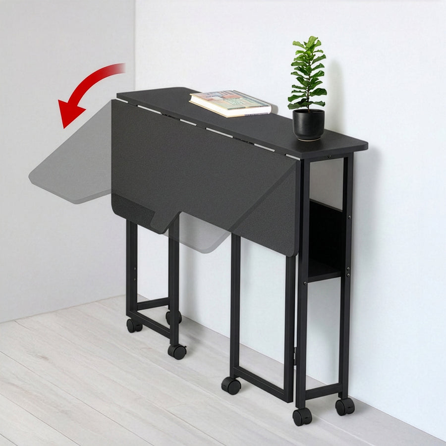 Escritorio/mesita plegable Maclean, negro, con ruedas, 100 x 73 cm, máx. 50 kg, en ángulo, forma de L, MC-126 L/B