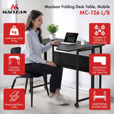 Escritorio/mesita plegable Maclean, negro, con ruedas, 100 x 73 cm, máx. 50 kg, en ángulo, forma de L, MC-126 L/B