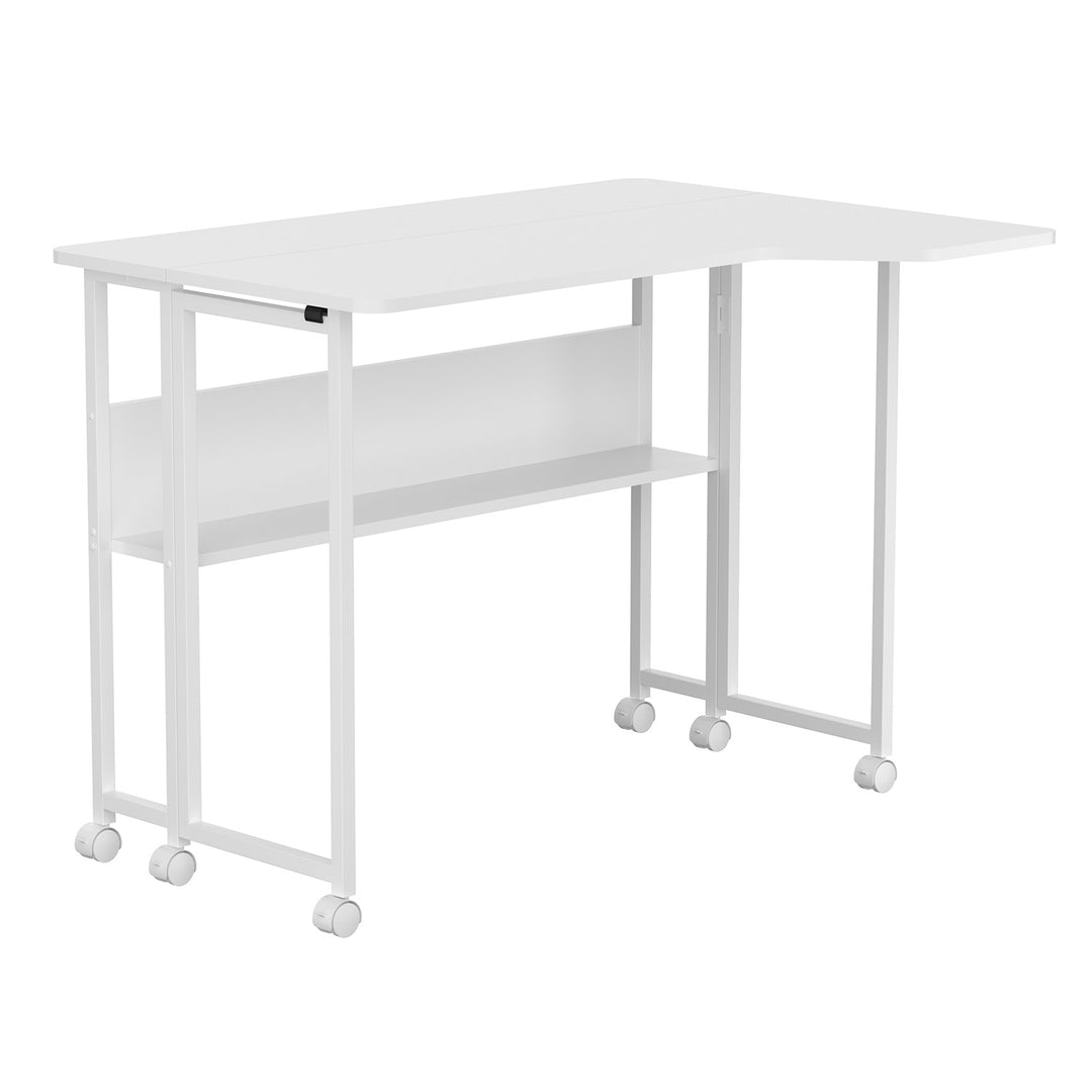 Escritorio/mesita plegable Maclean, blanco, con ruedas, 100 x 73 cm, máx. 50 kg, en ángulo, forma de L, MC-126 L/W