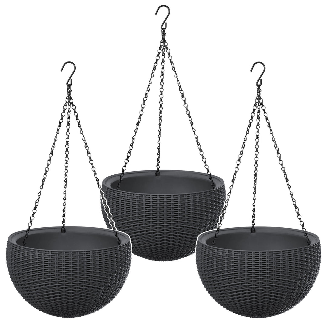 Maceta colgante Keter Sphere Planter, color antracita, 3 unidades