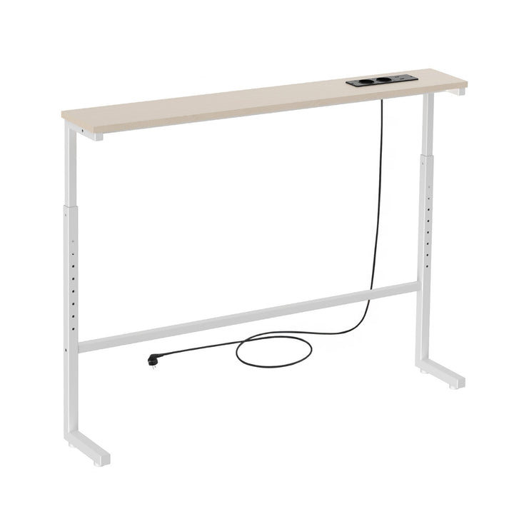 Consola/mesita con toma de corriente Maclean, blanca con tablero claro, altura regulable de 62 a 83 cm, hasta 25 kg, cable de 2,5 m, MC-140 W