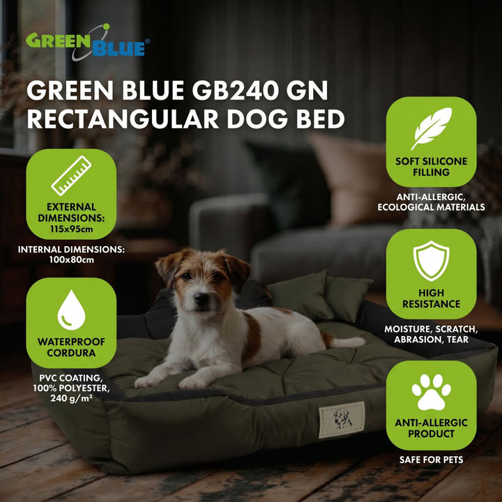 Cama para mascotas GreenBlue, verde, rectangular, dimensiones exteriores: 115 x 95 cm, interiores: 100 x 80 cm GB240 GN