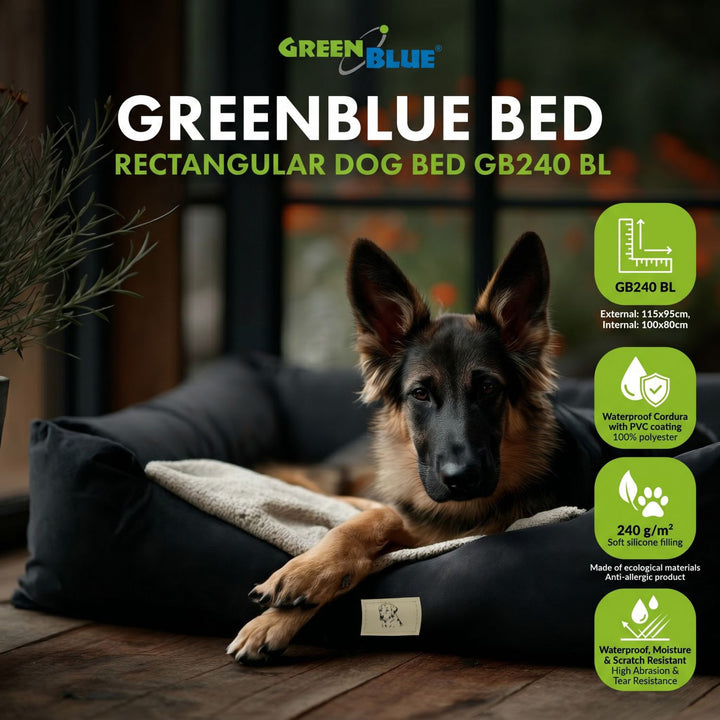 Cama para mascotas GreenBlue, negra, rectangular, dimensiones exteriores: 115 x 95 cm, interiores: 100 x 80 cm GB240 BL