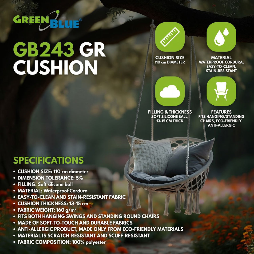Cojín GreenBlue, gris, de jardín, con diseño de nido de cigüeña, 110 cm, GB243 GR