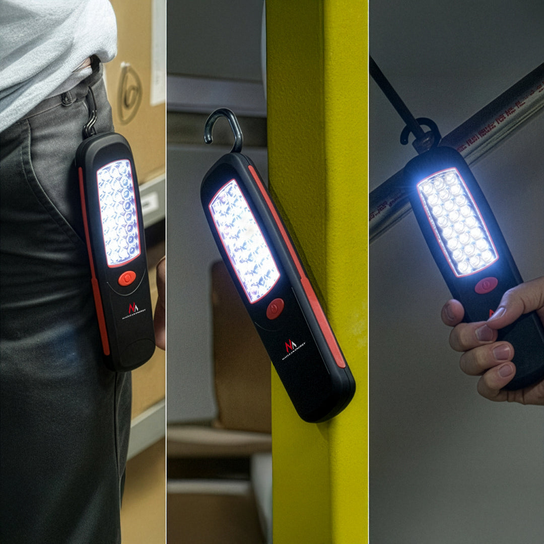 2 lámparas de taller Maclean de 24 LED, imán, gancho, MCE03 + 6 pilas R-06, R06, AA, LR06 de 1,5 V VARTA Longlife Power