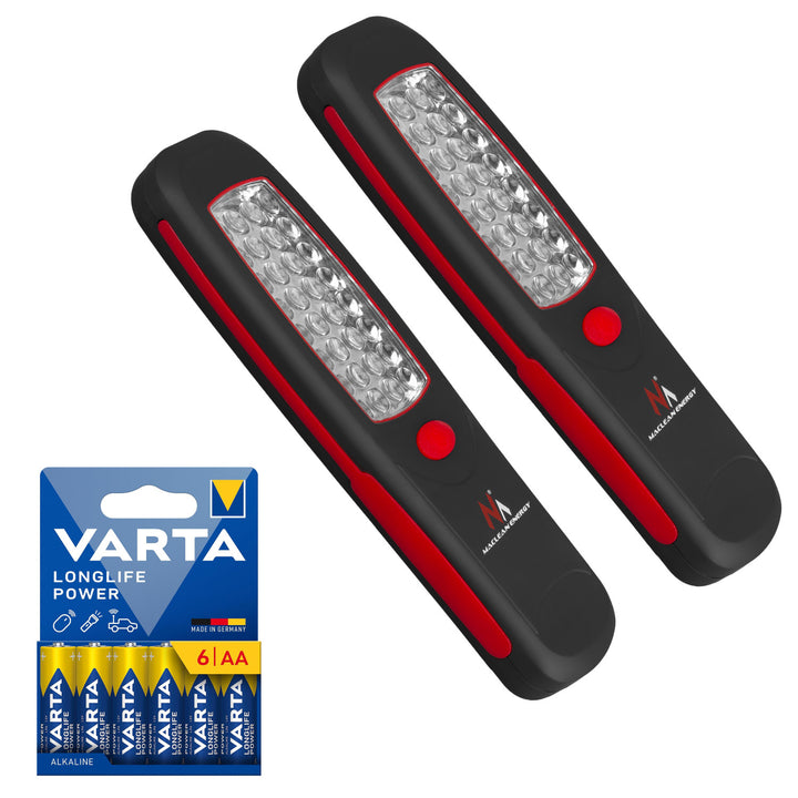 2 lámparas de taller Maclean de 24 LED, imán, gancho, MCE03 + 6 pilas R-06, R06, AA, LR06 de 1,5 V VARTA Longlife Power